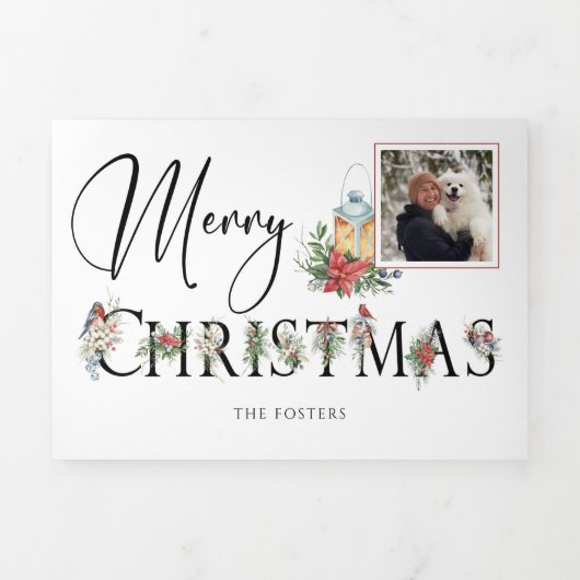 メリーエレガントクリスマス植物園タイポグラフィ写真 三つ折りクリスマスカード (カバー)