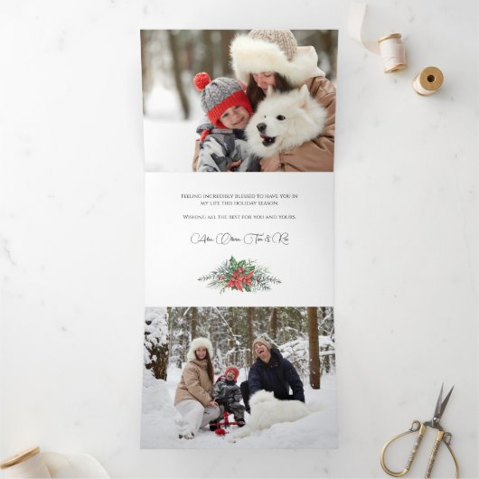 メリーエレガントクリスマス植物園タイポグラフィ写真 三つ折りクリスマスカード (内部)