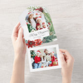 メリーエレガントクリスマス植物弓の写真 オールインワン招待状 (貼ってはがせる)