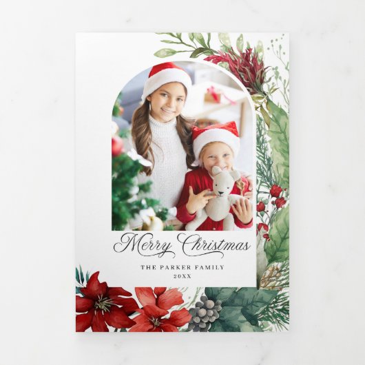 メリーエレガントクリスマス植物弓の写真 三つ折りカード (カバー)