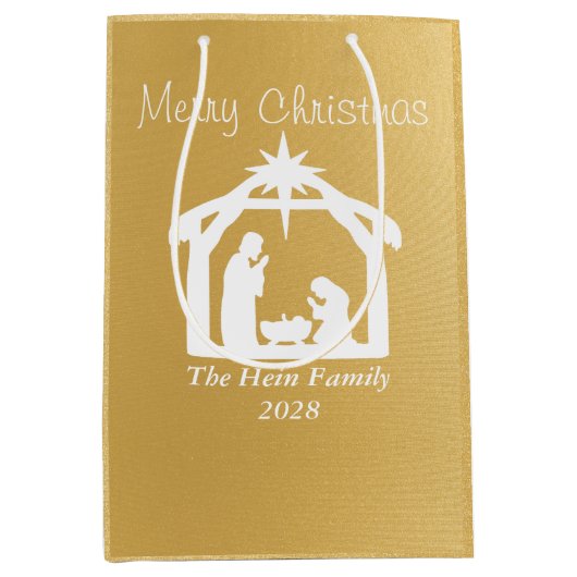 メリーエレガントクリスマス白金ゴールド出生 ミディアムペーパーバッグ (正面)