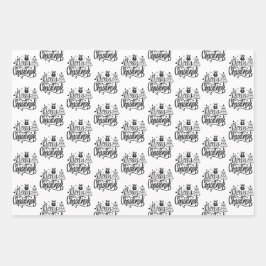 メリーエレガントクリスマス白黒プレゼント ラッピングペーパーシート