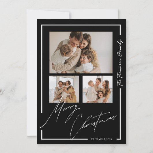 メリーエレガントクリスマス白黒数々の写真 シーズンカード (正面)