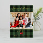 メリーエレガントクリスマス緑と赤の写真金ゴールド 箔シーズンカード (立ち正面)