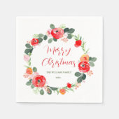 メリーエレガントクリスマス花リースクリスマス スタンダードカクテルナプキン (正面)