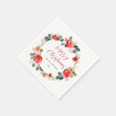 メリーエレガントクリスマス花リースクリスマス スタンダードカクテルナプキン (角)