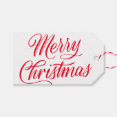 メリーエレガントクリスマス赤いスクリプト休日 ギフトタグ (正面(横))
