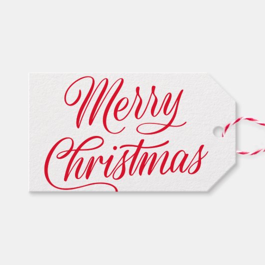 メリーエレガントクリスマス赤いスクリプト休日 ギフトタグ (正面(横))