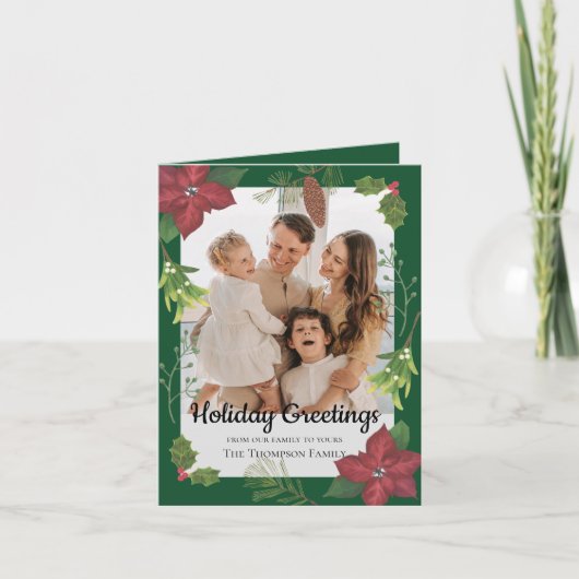 メリーエレガントクリスマス赤い花家族の写真 カード (正面)
