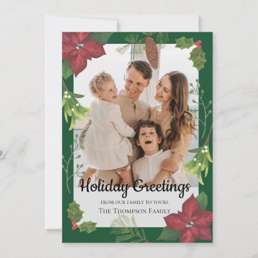 メリーエレガントクリスマス赤い花家族の写真 シーズンカード (正面)