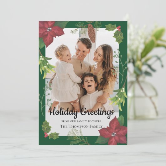 メリーエレガントクリスマス赤い花家族の写真 シーズンカード (スタンド正面)