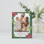 メリーエレガントクリスマス赤い花家族の写真 シーズンポストカード (スタンド正面)