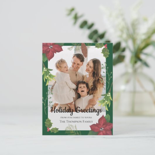 メリーエレガントクリスマス赤い花家族の写真 シーズンポストカード (スタンド正面)