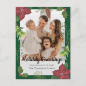 メリーエレガントクリスマス赤い花家族の写真 シーズンポストカード (正面)