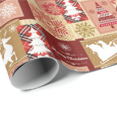 メリーエレガントクリスマス赤金ゴールドコラージュ ラッピングペーパー (ロールコーナー)