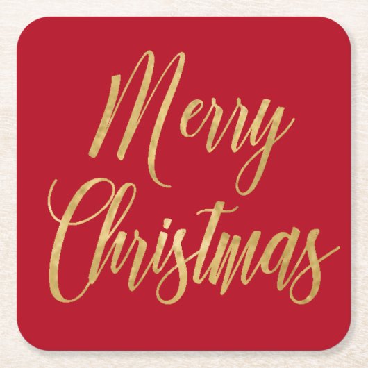 メリーエレガントクリスマス赤&金ゴールドスクリプトシンプル スクエアペーパーコースター (正面)