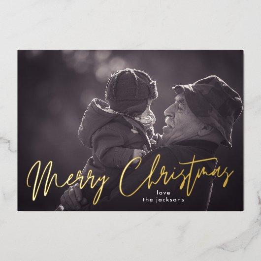 メリーエレガントクリスマス金ゴールドが一枚の写真を押した 箔シーズンカード (正面)