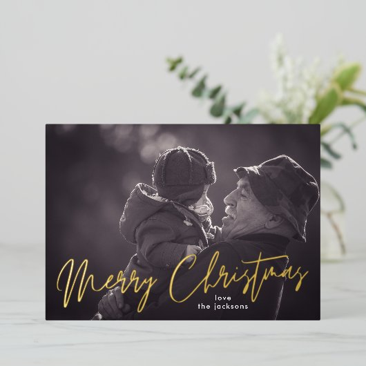 メリーエレガントクリスマス金ゴールドが一枚の写真を押した 箔シーズンカード (立ち正面)