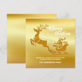 メリーエレガントクリスマス金ゴールドサンタそりクリスマスパテ シーズンカード (正面/裏面)