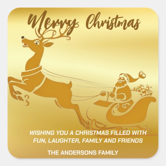メリーエレガントクリスマス金ゴールドサンタクリスマス スクエアシール (正面)