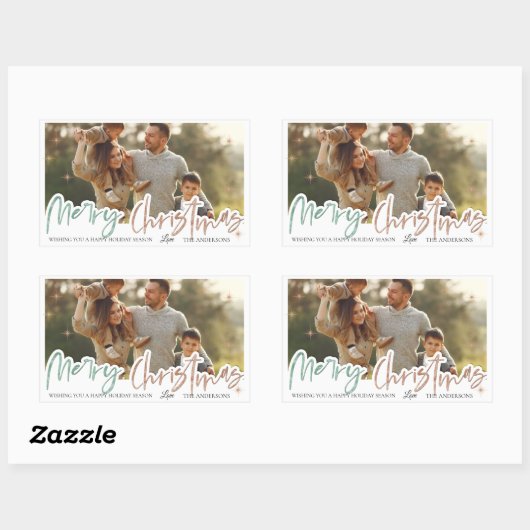 メリーエレガントクリスマス金ゴールドスター家族写真 長方形シール (シート)