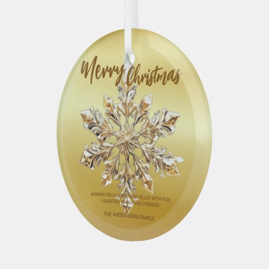 メリーエレガントクリスマス金ゴールドスノーフレーククリスマス祭 ガラスオーナメント (正面左)