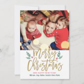 メリーエレガントクリスマス金ゴールドブラシ付きスクリプトフォト シーズンカード (正面)