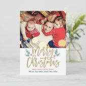 メリーエレガントクリスマス金ゴールドブラシ付きスクリプトフォト シーズンカード (スタンド正面)
