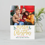 メリーエレガントクリスマス金ゴールドブラシ付きスクリプトフォト 箔シーズンカード (立ち正面)