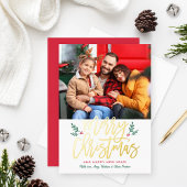 メリーエレガントクリスマス金ゴールドブラシ付きスクリプトフォト 箔シーズンカード