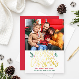 メリーエレガントクリスマス金ゴールドブラシ付きスクリプトフォト 箔シーズンカード