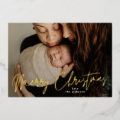 メリーエレガントクリスマス金ゴールドプレス写真 箔シーズンカード (正面)