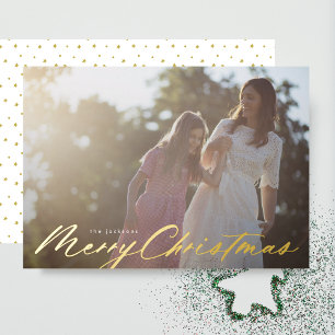 メリーエレガントクリスマス金ゴールドプレス写真 箔シーズンカード