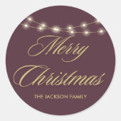 メリーエレガントクリスマス金ゴールド手書きスクリプト ラウンドシール (正面)