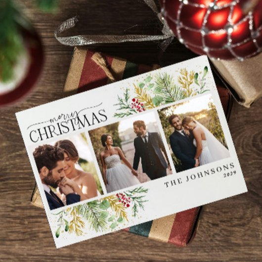 メリーエレガントクリスマス金ゴールド赤い果実の写真 シーズンカード