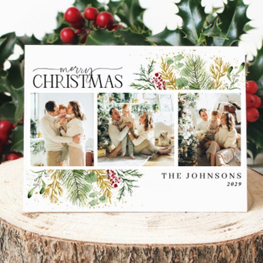 メリーエレガントクリスマス金ゴールド赤い果実の写真 シーズンカード