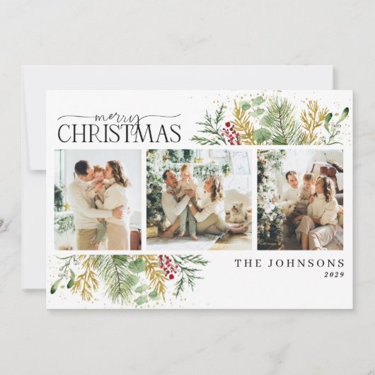 メリーエレガントクリスマス金ゴールド赤い果実の写真 シーズンカード (正面)