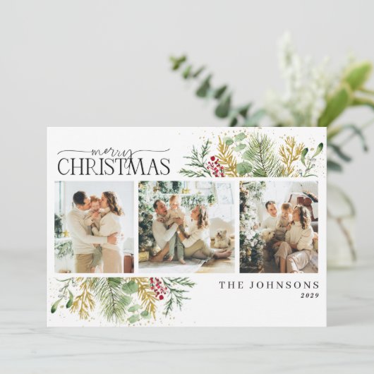 メリーエレガントクリスマス金ゴールド赤い果実の写真 シーズンカード (スタンド正面)