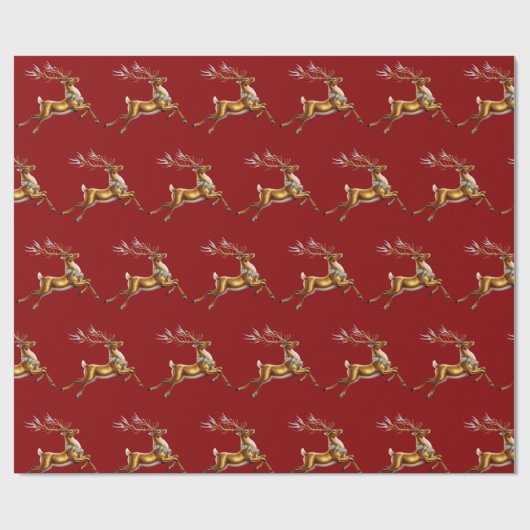 メリーエレガントクリスマス金ゴールド鹿クリスマスフェスティバルパット ラッピングペーパー (フラット)