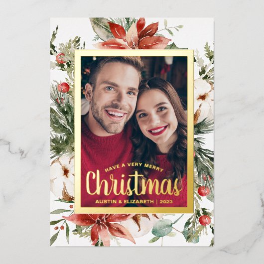 メリーエレガントクリスマス金箔ホリデーカード 箔シーズンカード (正面)