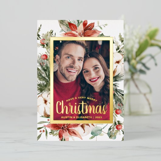 メリーエレガントクリスマス金箔ホリデーカード 箔シーズンカード (立ち正面)