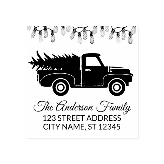 メリーエレガントクリスマス電球のトラックと木 ラバースタンプ (インプリント)