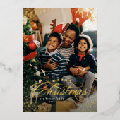 メリーエレガントクリスマス1枚の写真の雪フレーム 箔シーズンカード (正面)