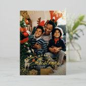 メリーエレガントクリスマス1枚の写真の雪フレーム 箔シーズンカード (立ち正面)