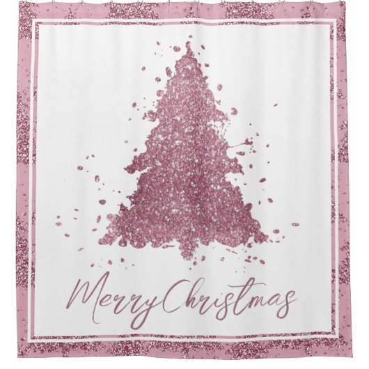 メリーエレガントクリスマス |ほこりっぽいメイブピンクツリー シャワーカーテン (正面)