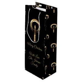 メリーエレガントクリスマス・キャンドルブラック&金ゴールドルック ワインギフトバッグ