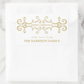 メリーエレガントクリスマス・ギフトラベル/ホワイト金ゴールド 長方形シール (バッグ)