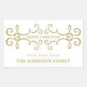 メリーエレガントクリスマス・ギフトラベル/ホワイト金ゴールド 長方形シール (正面)