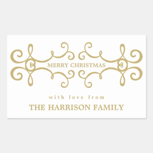 メリーエレガントクリスマス・ギフトラベル/ホワイト金ゴールド 長方形シール (正面)
