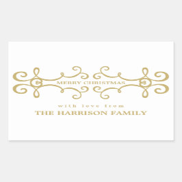メリーエレガントクリスマス・ギフトラベル/ホワイト金ゴールド 長方形シール
